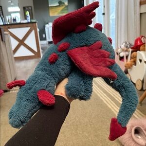 Jellycat Dexter Plush Dragon Toy in Teal and Red